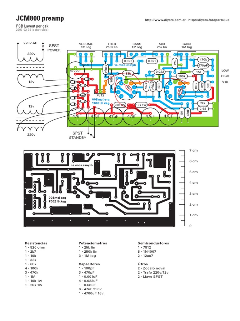 JCM800 Preamp PCB Layout Por Gak PDF Audio Engineering