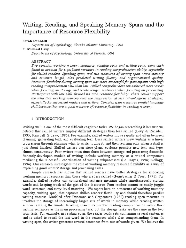 Memory Flexibility in Writing Skills | PDF | Working Memory | Reading ...