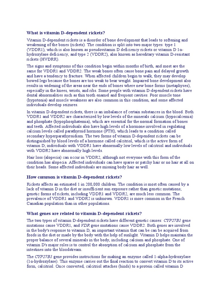 Understanding Vitamin D-Dependent Rickets | PDF | Vitamin D | Genetic ...