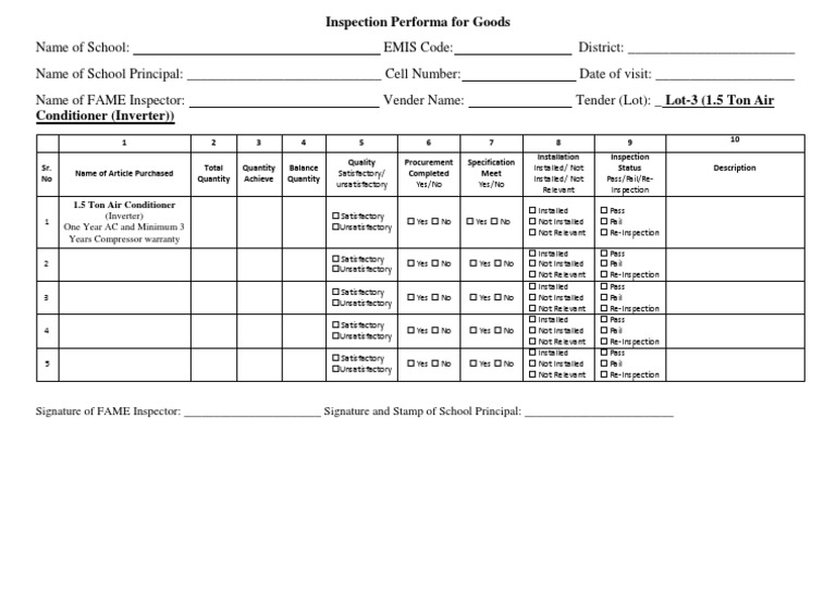 School Goods Inspection Report | PDF | Manufactured Goods | Energy ...