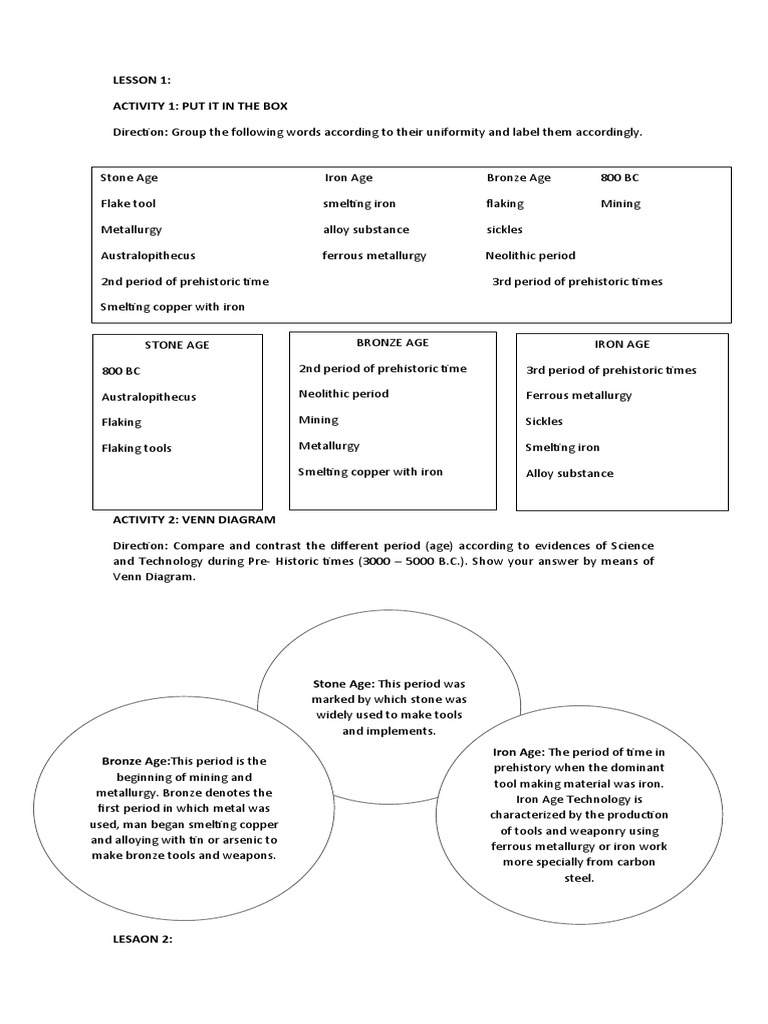 Lesson 1: Activity 1: Put It in The Box, PDF, Iron Age