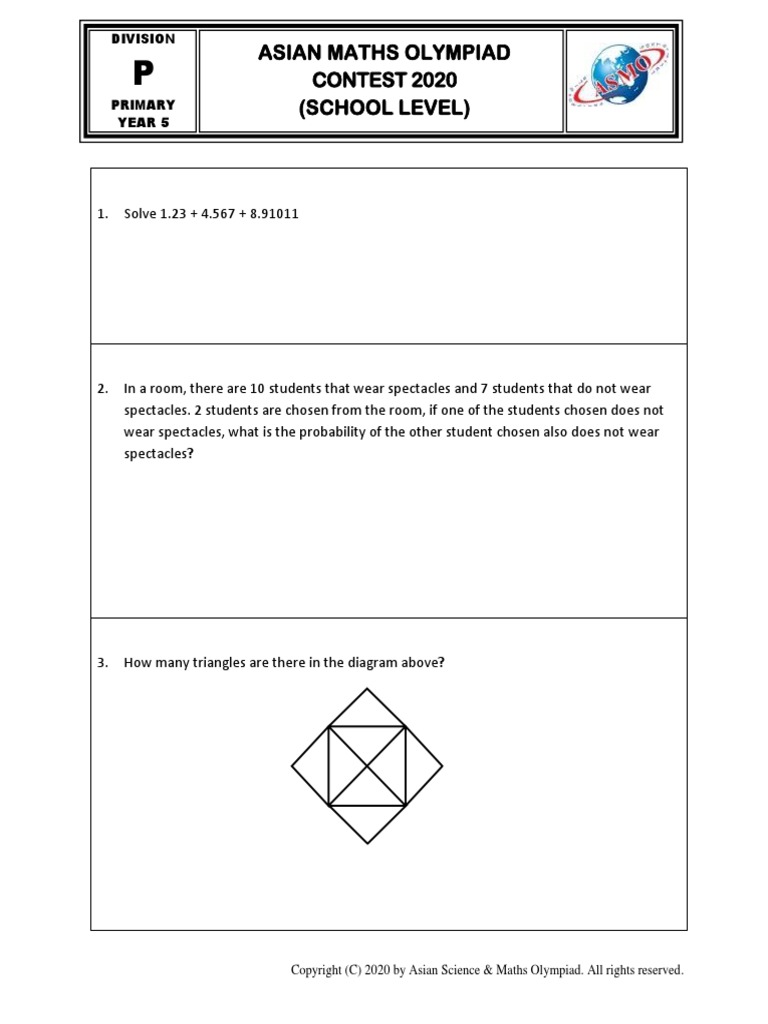 ASMO 2020 Maths Grade 5 | PDF | Area | Geometry