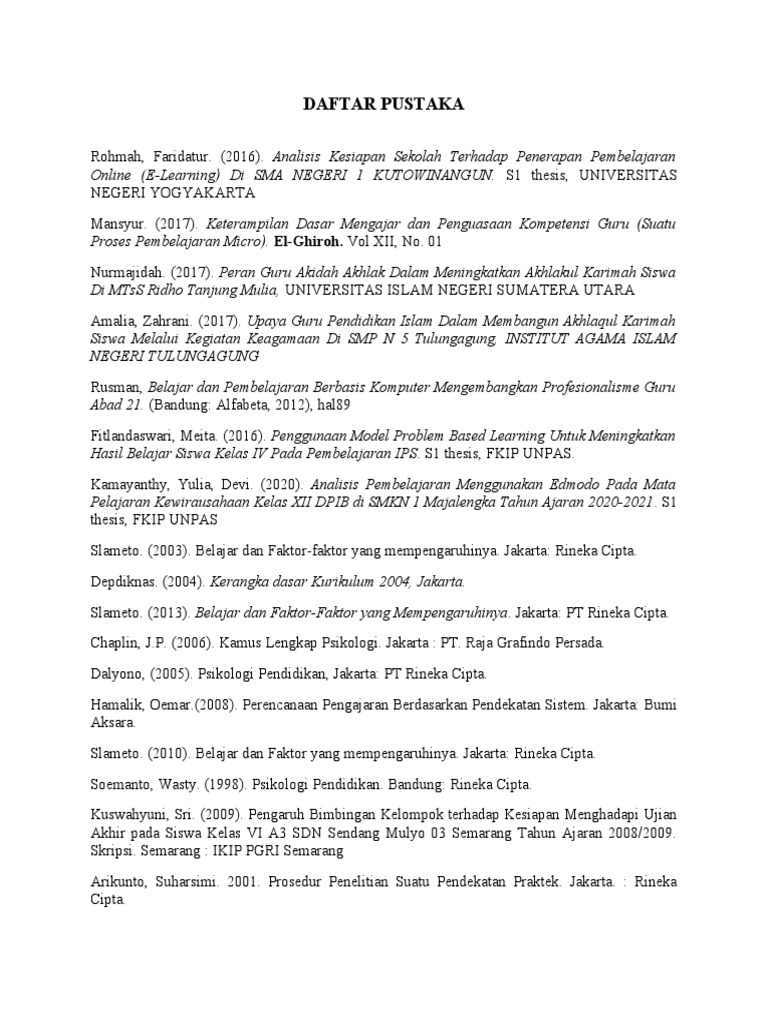 Daftar Pustaka Pendidikan dan Pembelajaran | PDF | Karier ...