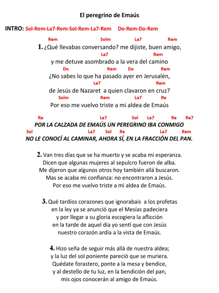 El Peregrino de Emaús: Letra y Acordes | PDF