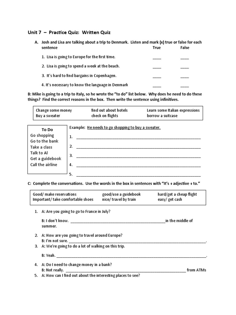 Unit 7 Practice Quiz Written Quiz To Do Pdf