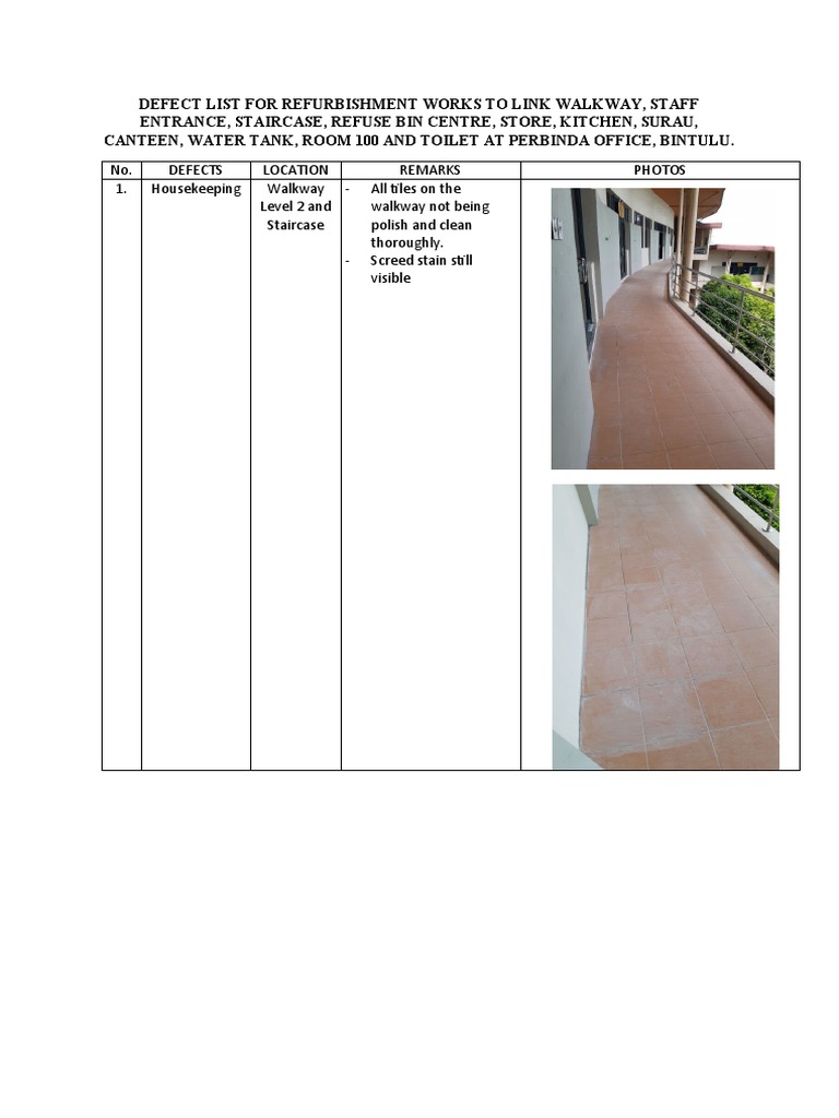 Defect List for Refurbishment at Perbinda Office | PDF | Culture Of ...