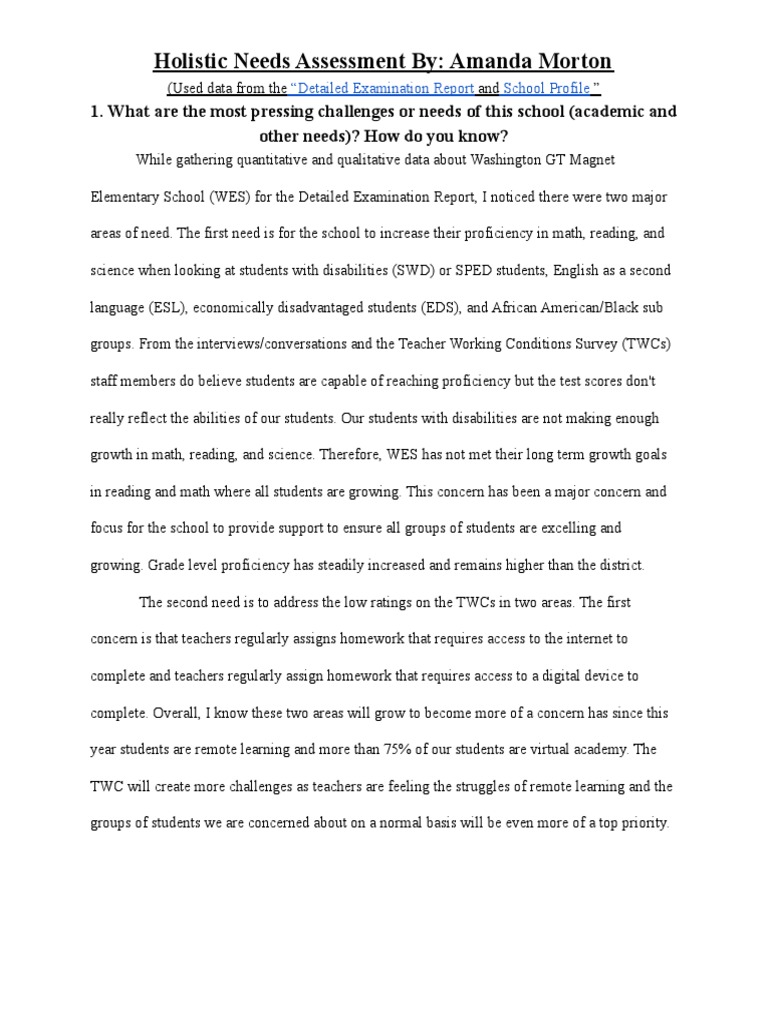 Holistic Needs Assessment for WES | PDF | Career & Growth | Social Science
