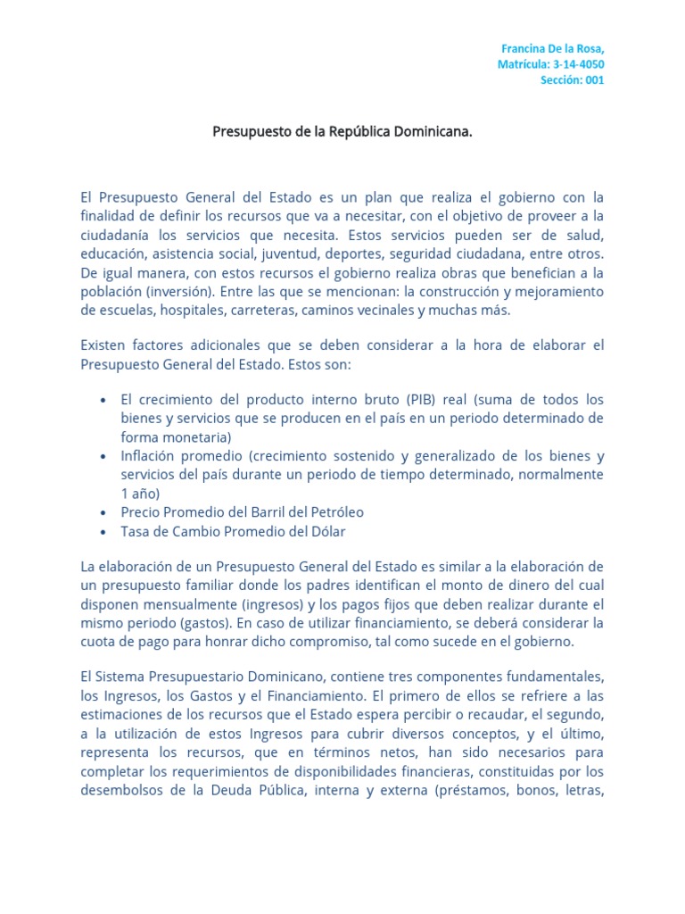 Presupuesto de La República Dominicana | PDF | Presupuesto | Producto ...
