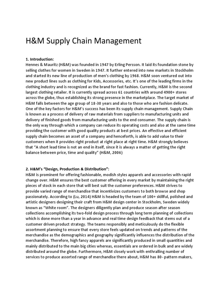 H&M Supply Chain Management | PDF | Supply Chain | Inventory