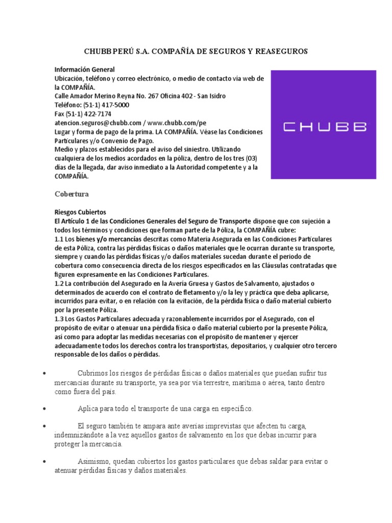 CHUBB | PDF | Póliza de seguros | Seguro