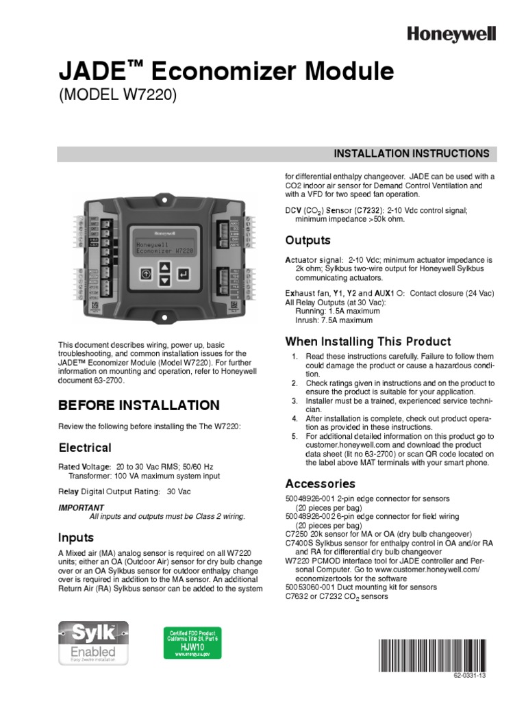 Honeywell W7220 ECO Controller Jade13 | PDF | Relay | Electrical Wiring