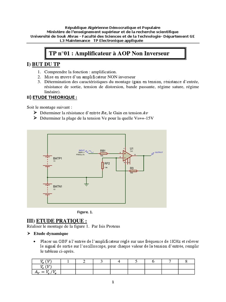 TP Amplificateur Non Inverseur AOP PDF Amplificateur électronique — free download