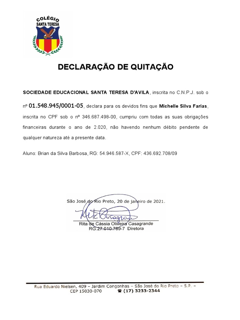 Declaração de Quitação | PDF