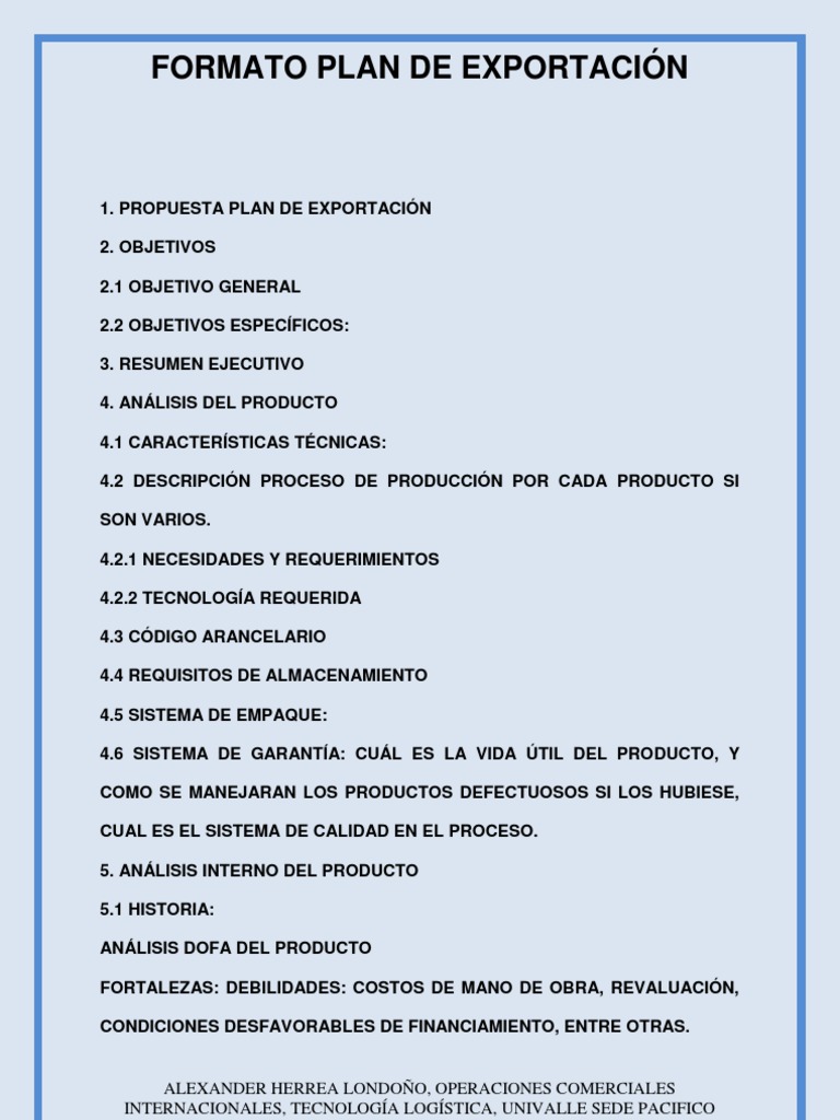 Formato de Plan de Exportación | PDF