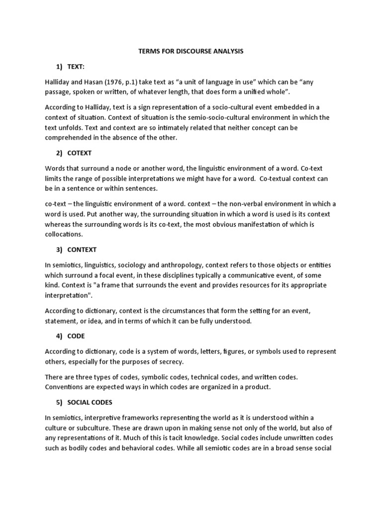 Key Concepts in Discourse Analysis | PDF | Context (Language Use ...