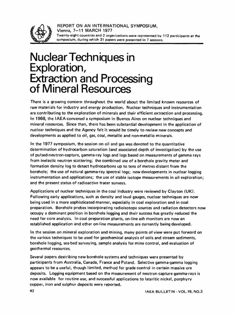 Nuclear Techniques in Exploration, Extraction and Processing of Mineral