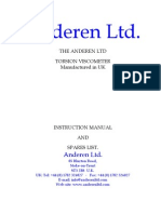 Anderen Ltd. Torsion Viscometer Instruction Manual