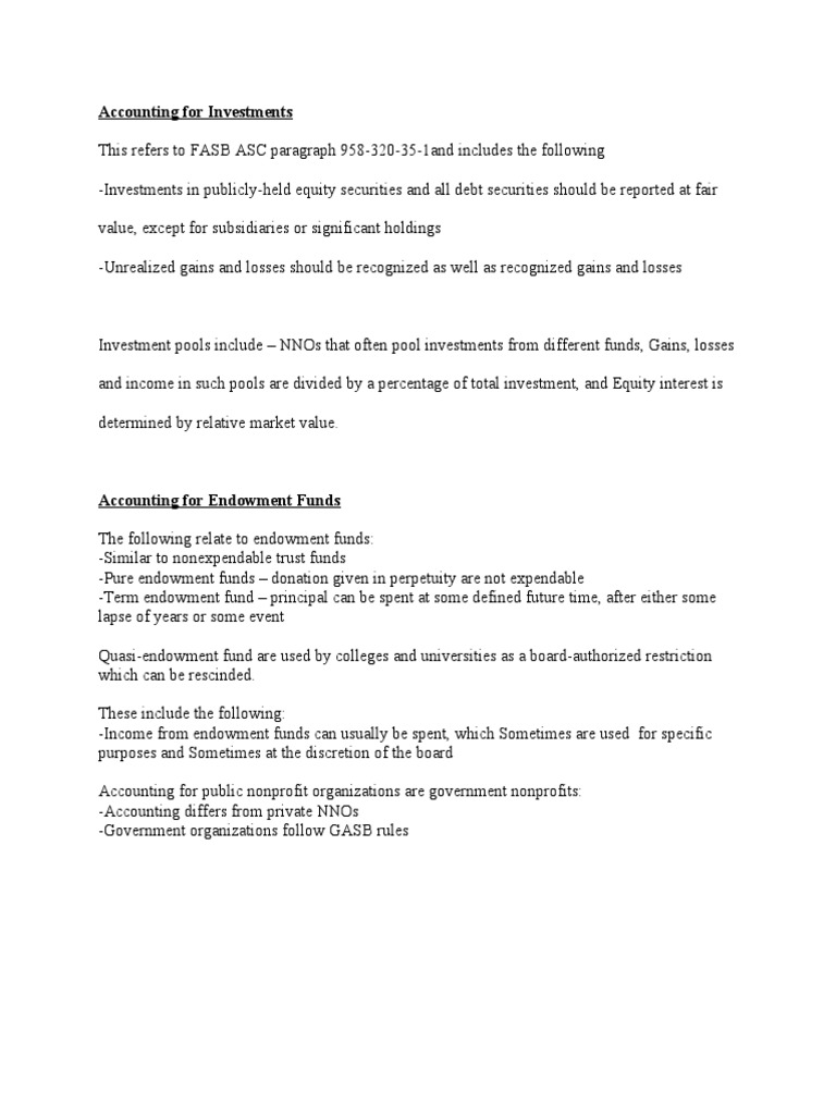 Accounting for Investments and Endowment Funds Guidance on FASB ASC