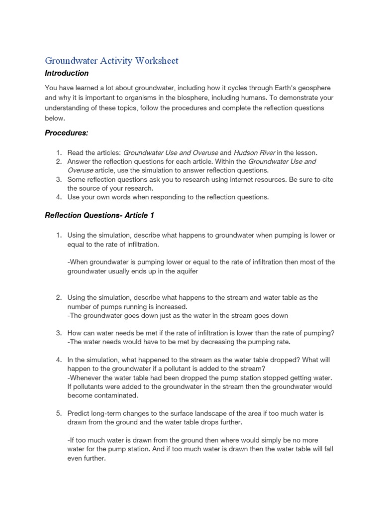 Groundwater Activity Worksheet Groundwater Use And Overuse Hudson River Groundwater Use And Overuse Groundwater Water Pollution