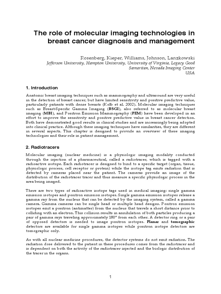 Molecular Imaging in Breast Cancer Diagnosis | PDF | Medical Imaging ...