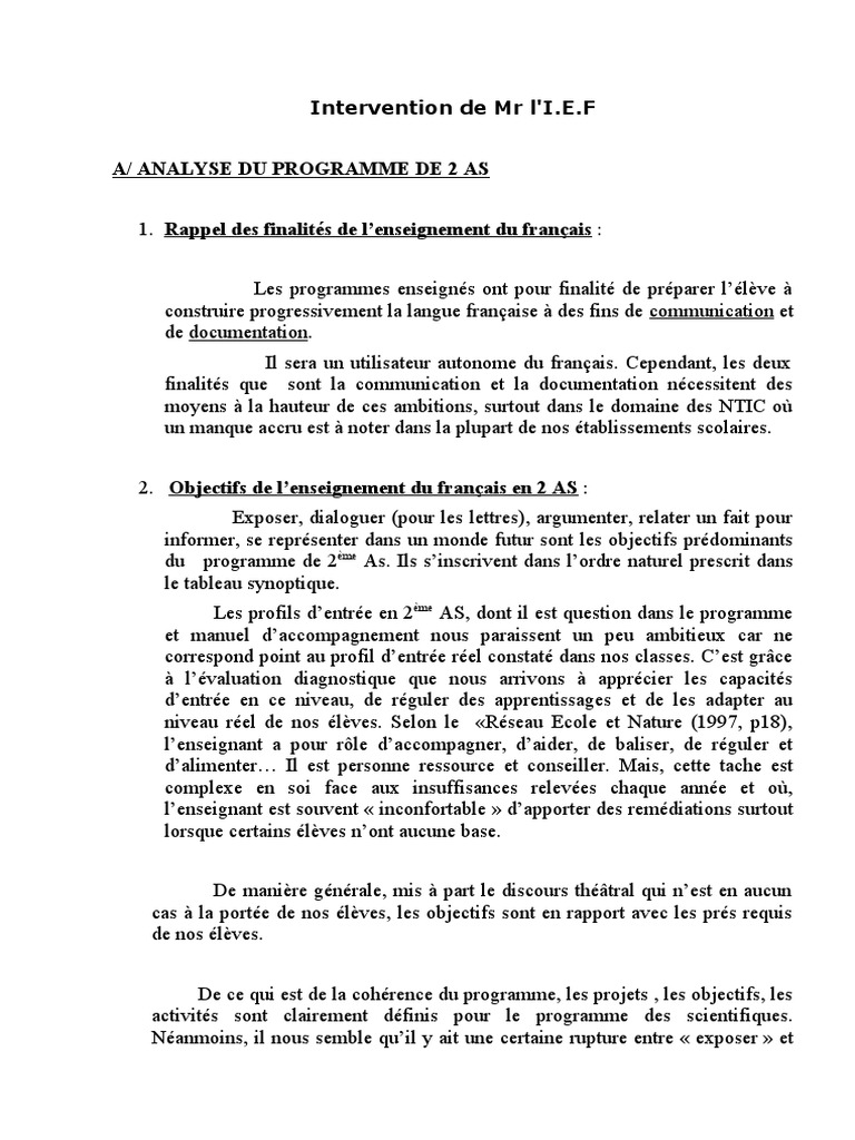 Analyse du programme de 2 AS Français | PDF | Discours (linguistique ...