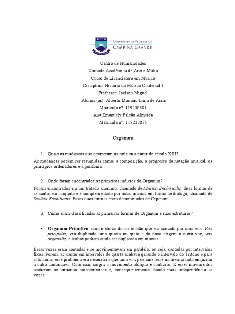 Tipos de Organum na Música Ocidental | PDF | Música clássica ...