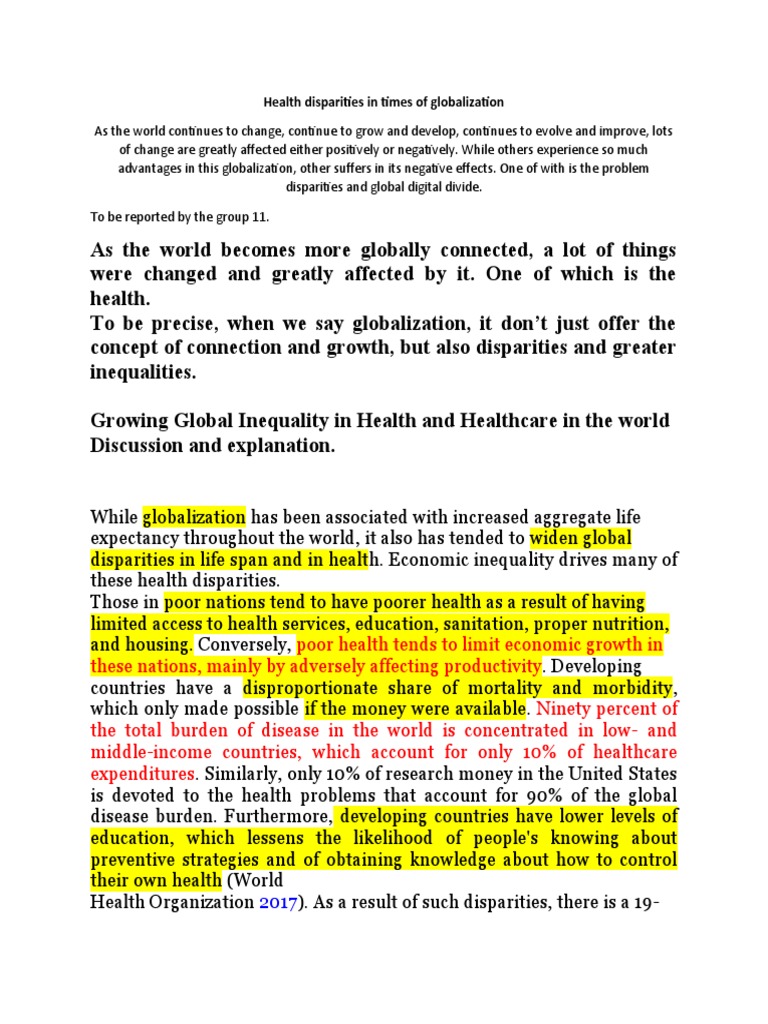 Health Disparities in Globalization | PDF | Health Equity | Poverty