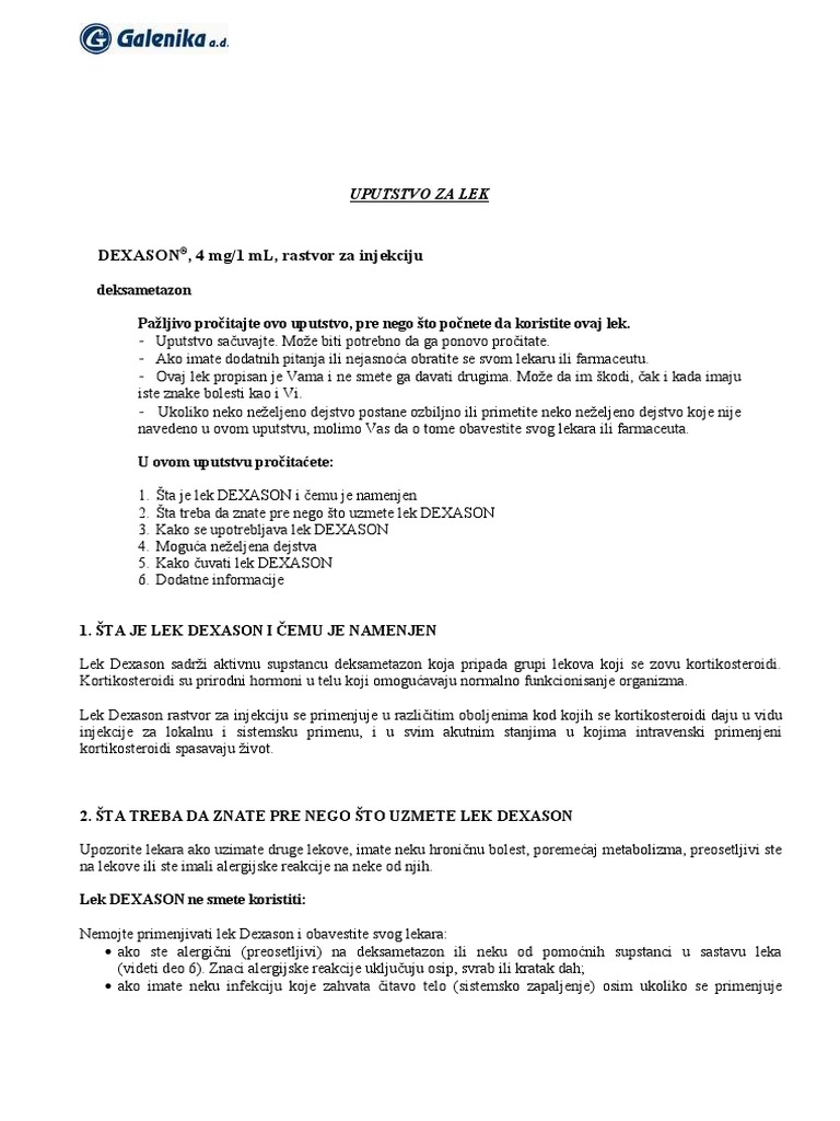 DEXASON Rastvor Za Injekciju PIL - PN2742 01 | PDF