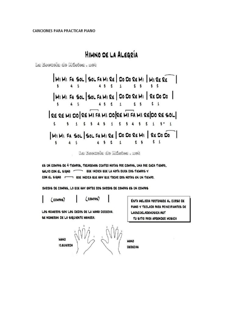 Diplomático alojamiento Picasso Canciones para Practicar Piano | PDF
