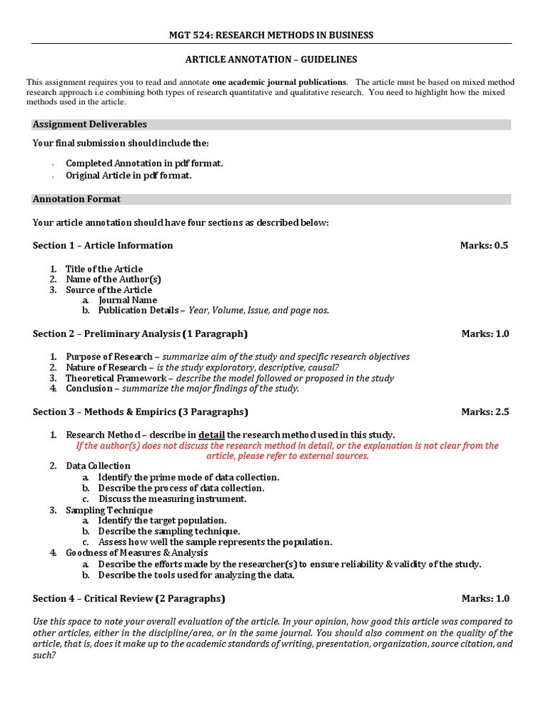 Article Annotation - Guidelines | PDF | Academic Journal | Methodology