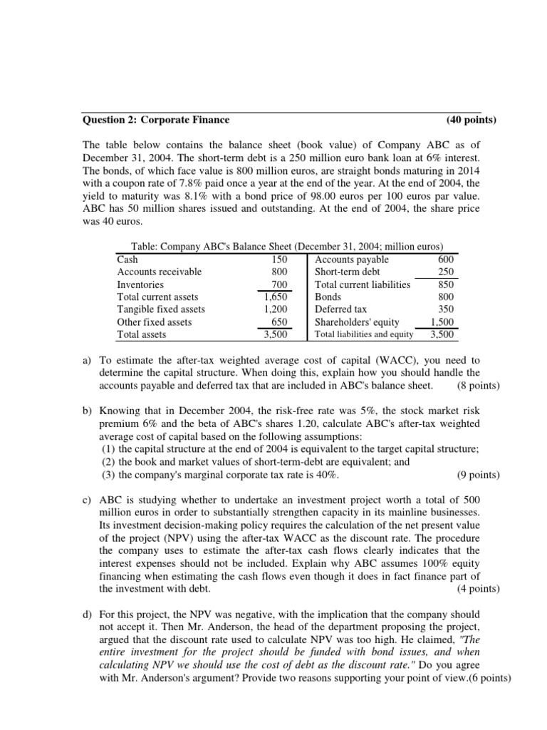 Corporate Finance: WACC and NPV Analysis | PDF | Cost Of Capital | Net ...