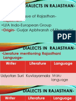 Dialects in Rajasthan-: - Mother Tongue of Rajasthan - U/A Indo-European Group Gurjar Apbhransh of Shoursaini