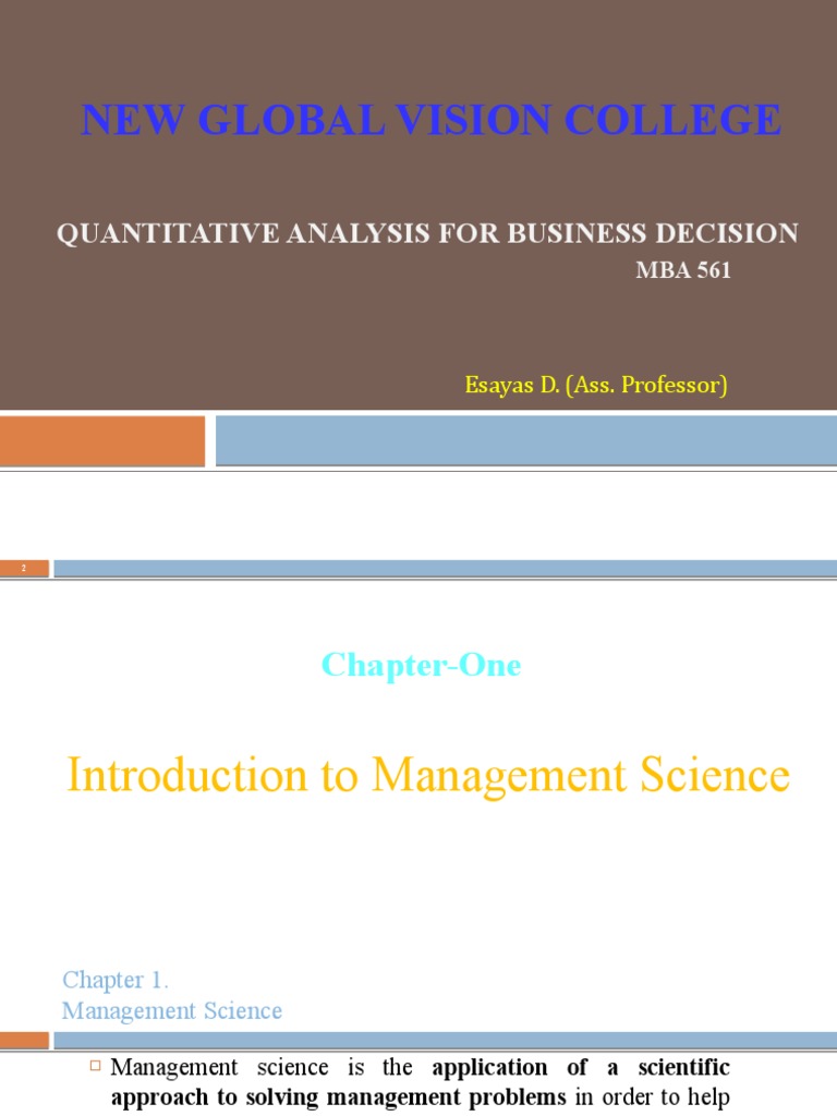 New Global Vision College: Quantitative Analysis For Business Decision ...