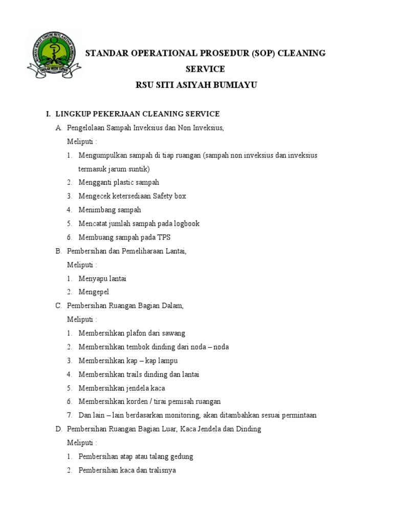 SOP Cleaning Service PDF