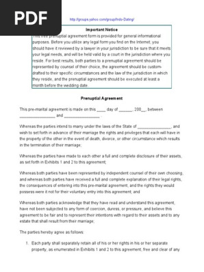 Prenuptial Agreement Sample