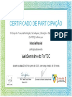 Certificado de Participação: Webseminário Do Fortec