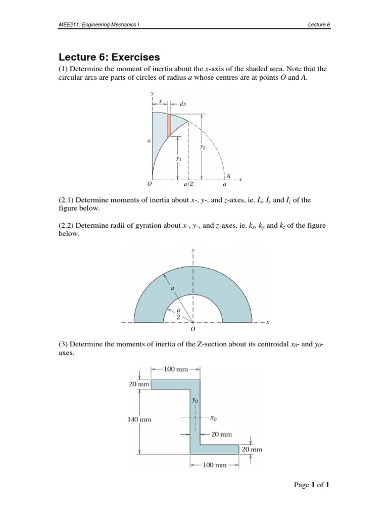 Lecture 6: Exercises: MEE211: Engineering Mechanics I | PDF | Teaching ...