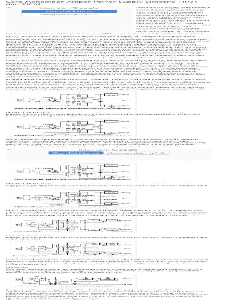 Cara Menambah Amper Power Supply Simetris TIP31 Dan TIP32 Bahar