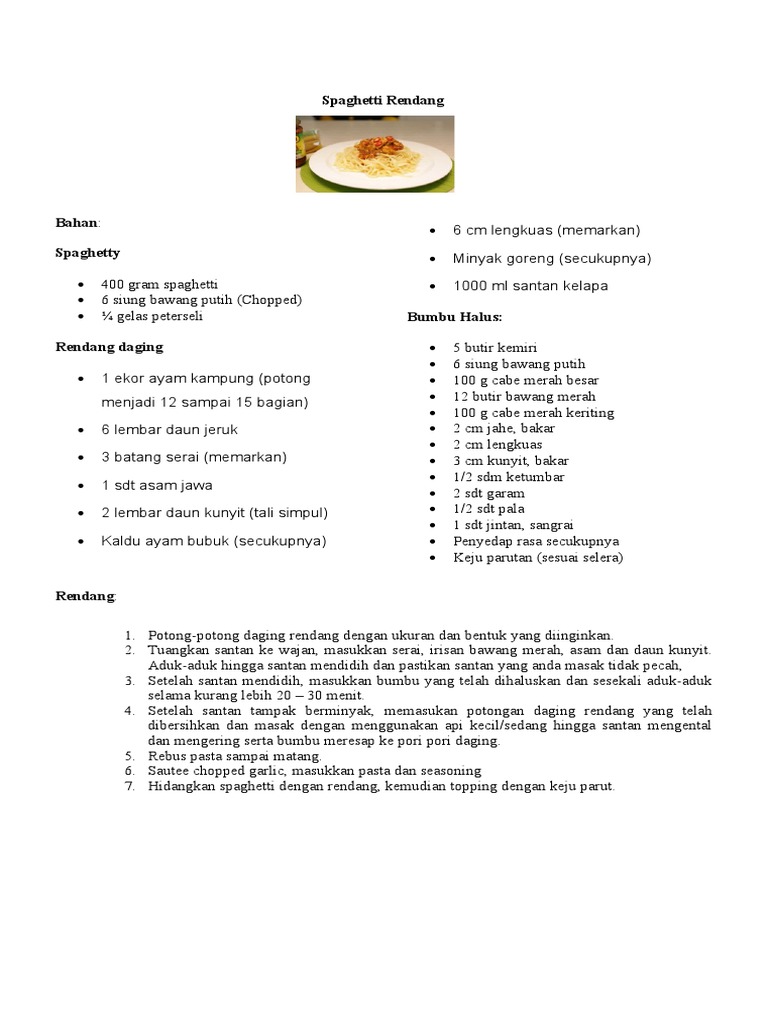 Spaghetti dengan Rendang Ayam | PDF