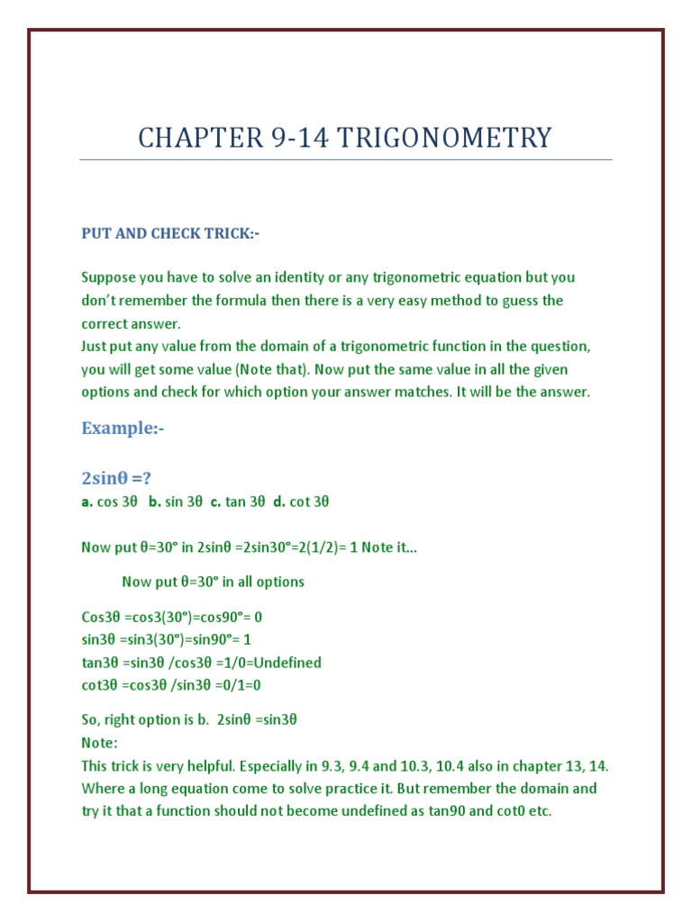 Trigonometry Tricks and Shortcuts Guide | PDF | Science & Mathematics