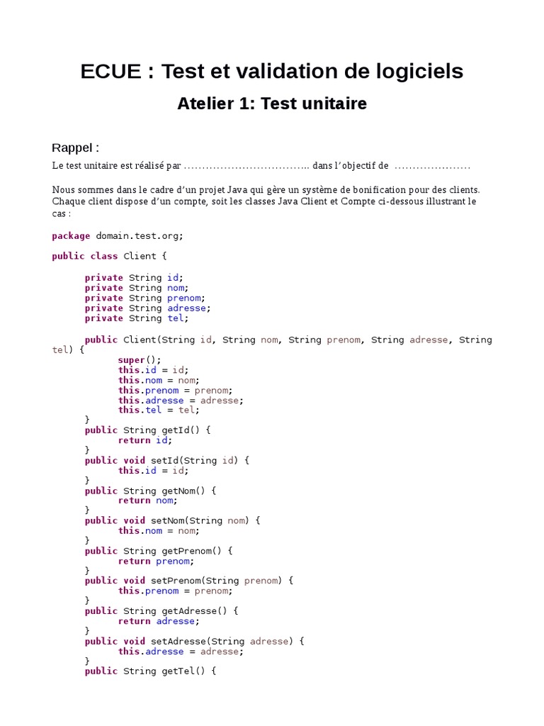 Test Unitaire en Java pour Système Client | PDF | Java (Langage de ...