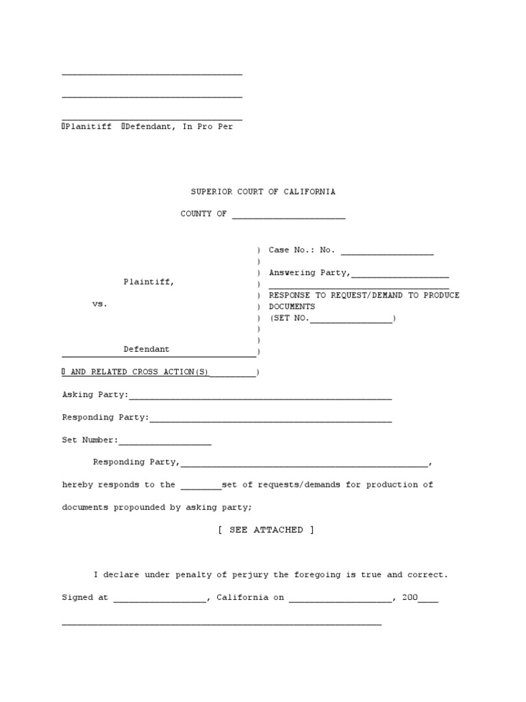 Discovery Response Template California | PDF | Discovery (Law ...