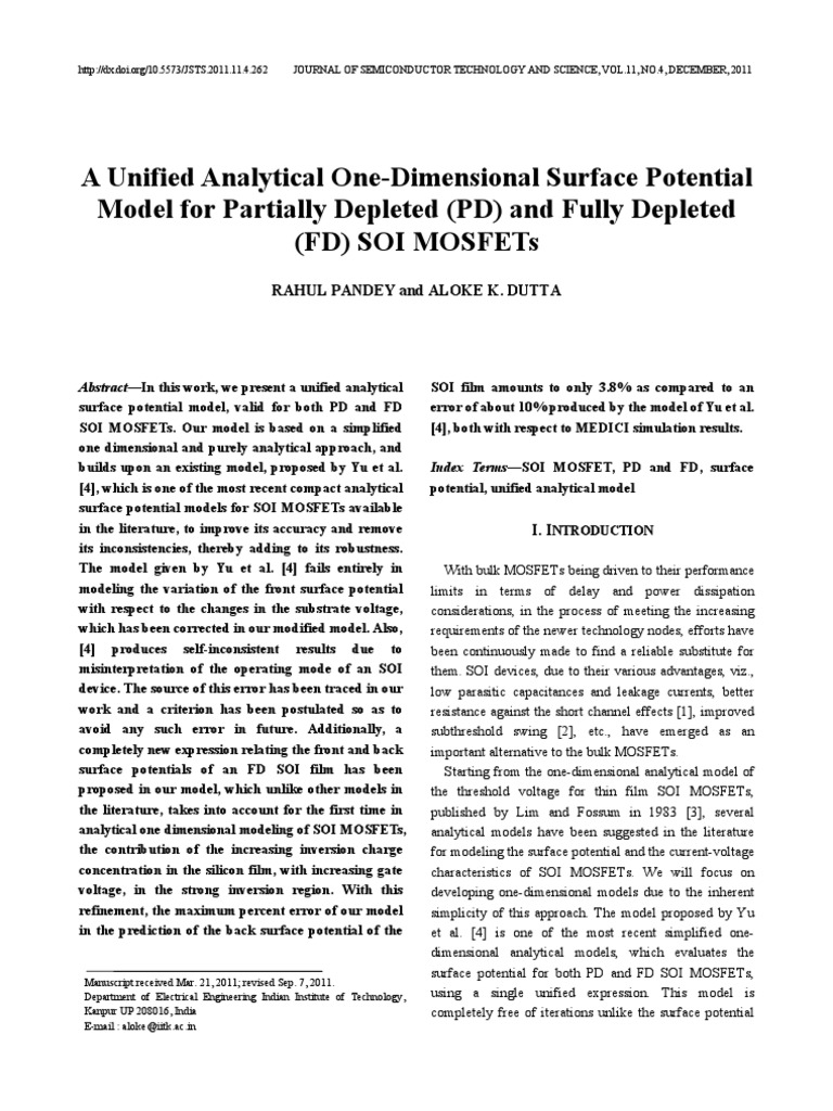 Unified Model for SOI MOSFETs | PDF | Field Effect Transistor | Mosfet