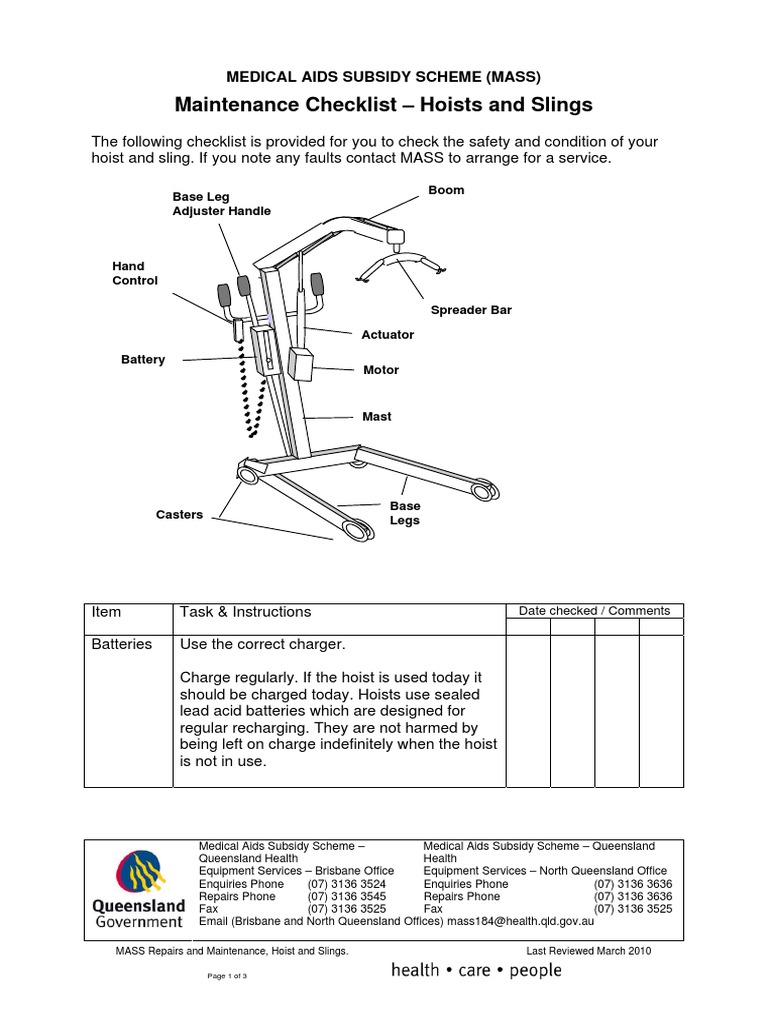 Maintenance Hoist Sling Checklist PDF Battery Charger Equipment