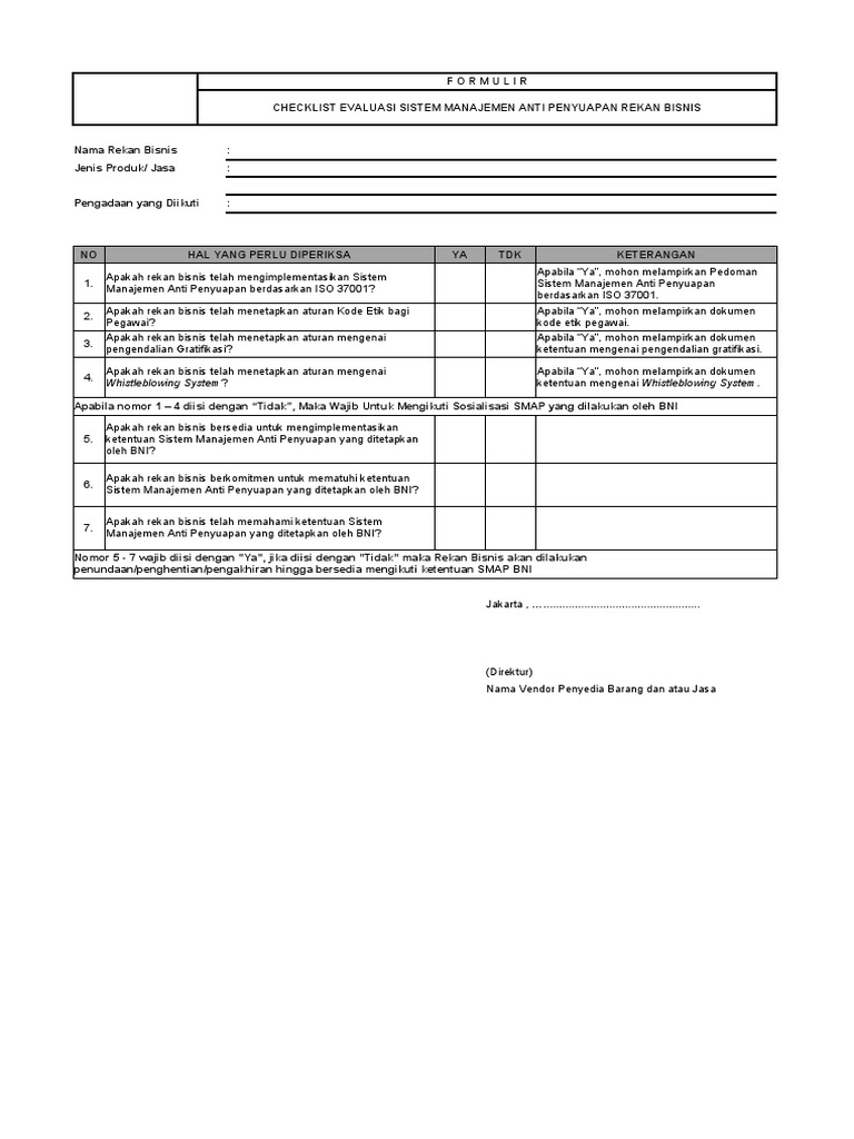 Checklist SMAP untuk Rekan Bisnis | PDF