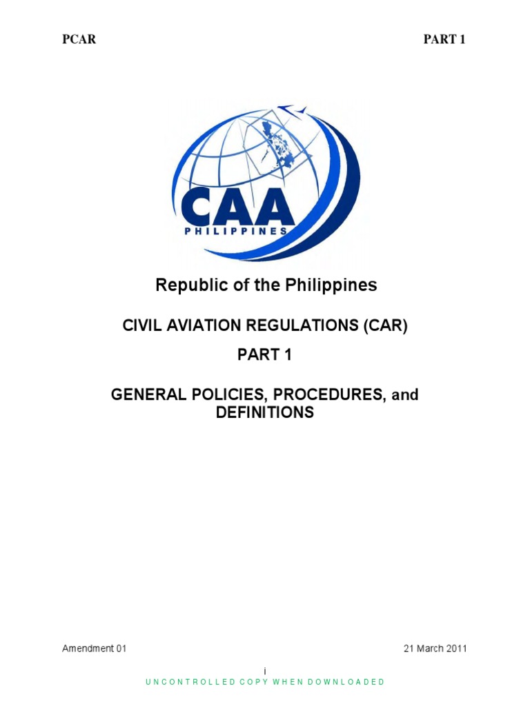 Republic of The Philippines Civil Aviation Regulations (Car) General