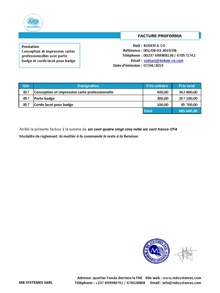 Facture Proforma - Conception Cartes | PDF