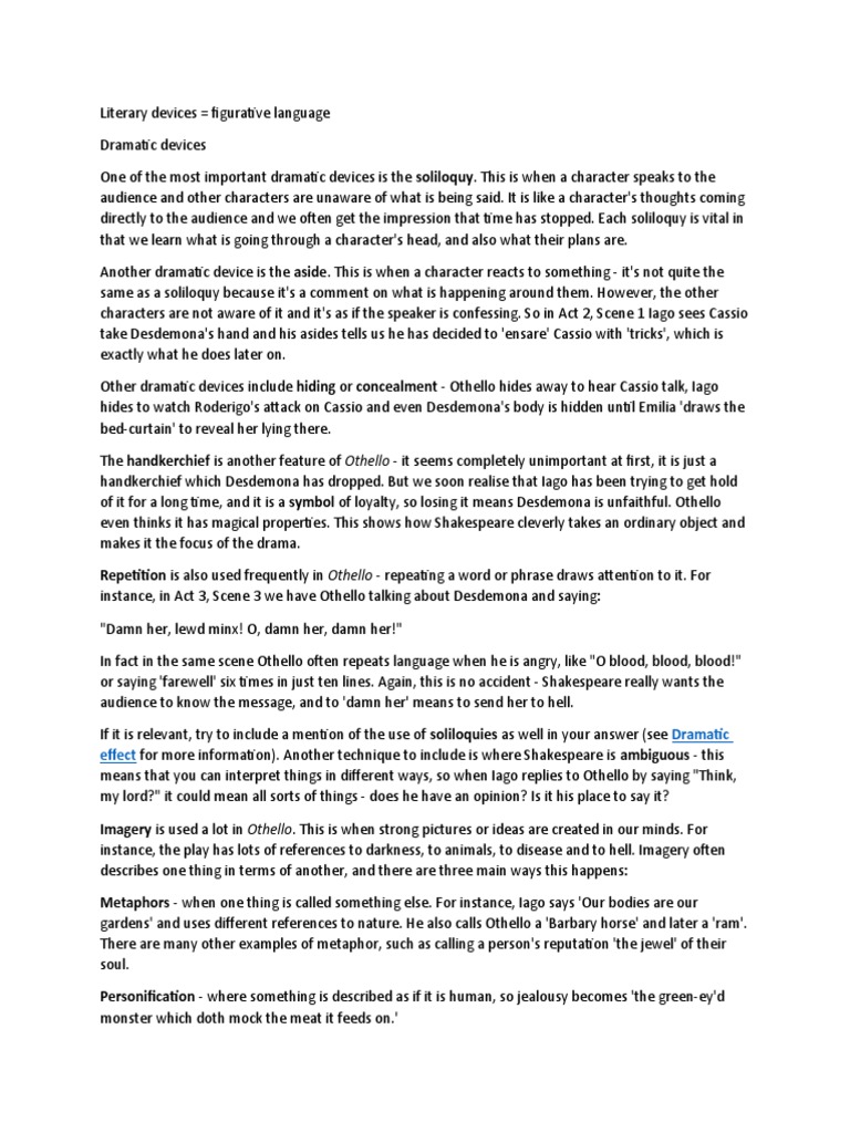 Literary Devices PDF Othello Iago