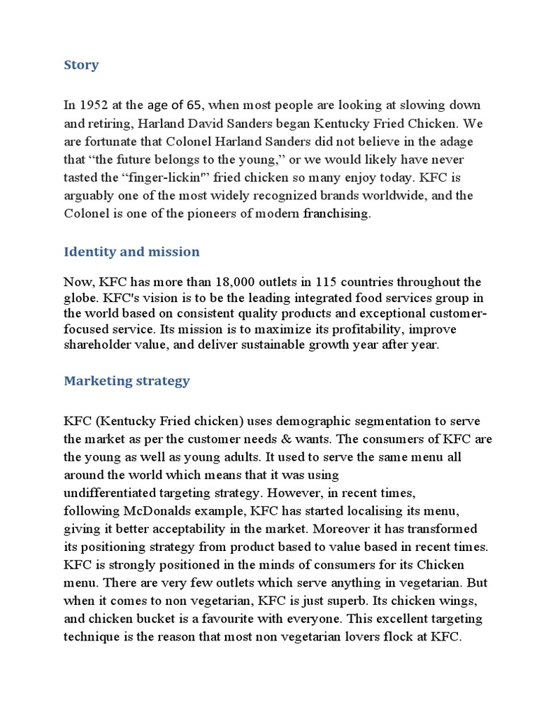 KFC Mission and Vision Overview | PDF