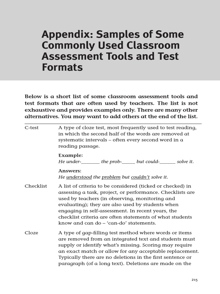 Classroom Assessment Tools Overview | PDF | Educational Assessment ...